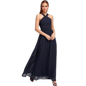 Lulu’s Air of Romance Navy Blue Prom Bridesmaid Maxi dress sz L